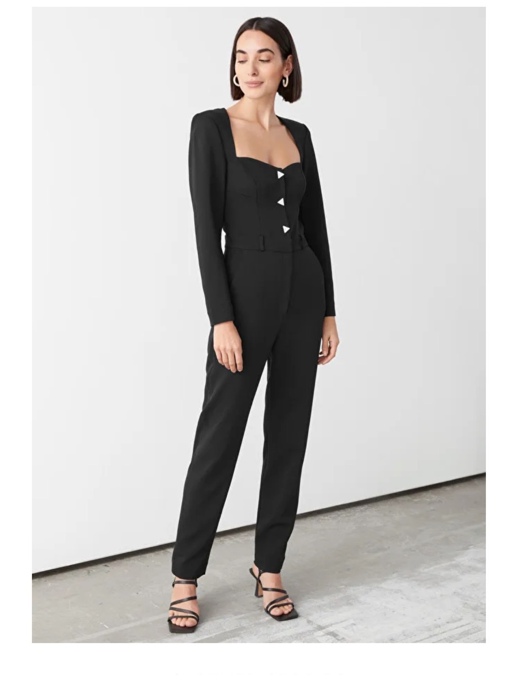 & Other Stories Black Long-Sleeve Tailored Jumpsuit with Square Neck 0